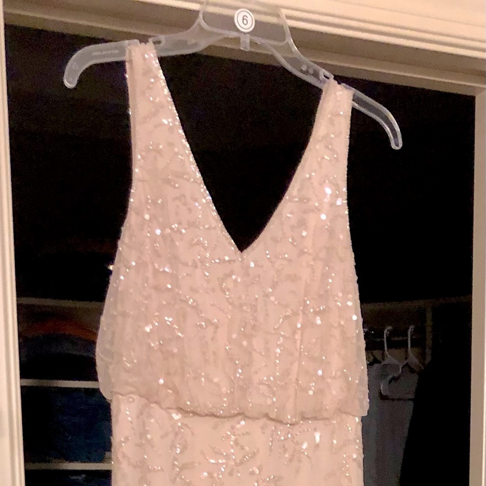 Adrianna Papell Long Beaded Gown color Shell size 8p